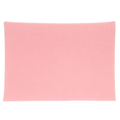 Pre-owned Hermes Rose Sakura Leather Coin Purse/coin Case () In Pink