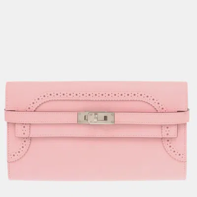 Pre-owned Hermes Rose Sakura Pink Swift Long Gillies Kelly Wallet