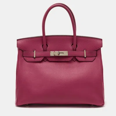 Pre-owned Hermes Rose Shocking/gris Perle Chèvre De Coromandel Leather Palladium Hardware Birkin 30 Bag