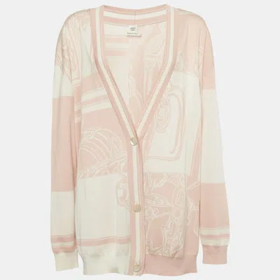 Pre-owned Hermes Rose Silk Blend En Desordre Finesse Cardigan M In Pink
