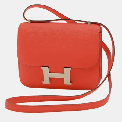 Pre-owned Hermes Rose Texas Miroir Chevre B Stamp Constance Bag In Red