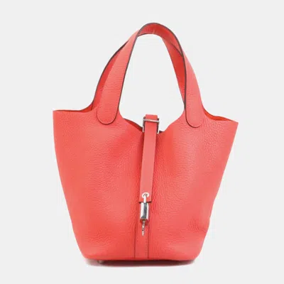 Pre-owned Hermes Rose Texas Taurillon Clemence Picotin Lock Pm Handbag
