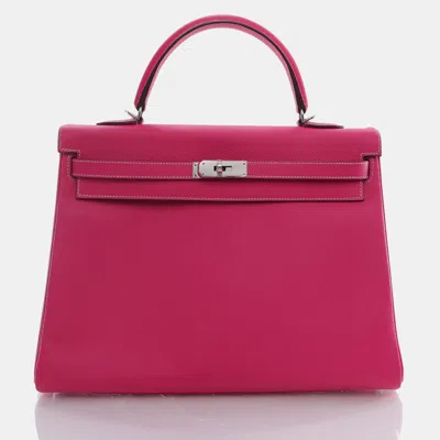 Pre-owned Hermes Rose Tyrien Epsom Kelly 35 Handbag In Pink