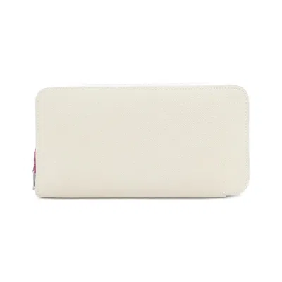 Pre-owned Hermes Rose Tyrien White Epsom Leather Silk Long Wallet (bi-fold) () In Rose Tyrien, White