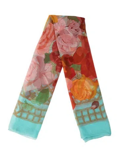 Pre-owned Hermes Roseraie Mousseline Silk Shawl In Blue