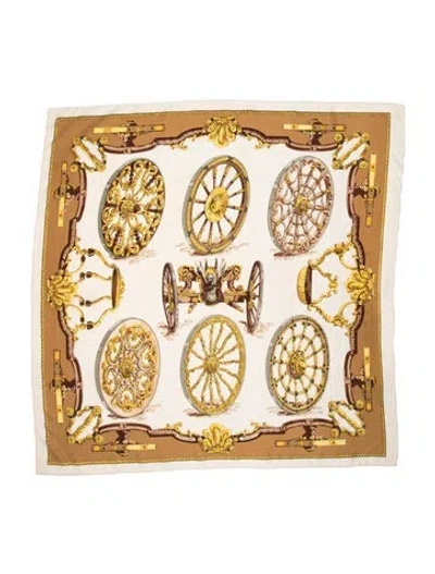 Pre-owned Hermes Roues De Canon Silk Scarf In Neutrals