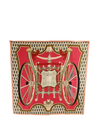Pre-owned Hermes Roues De Phaeton Scarf In Pink