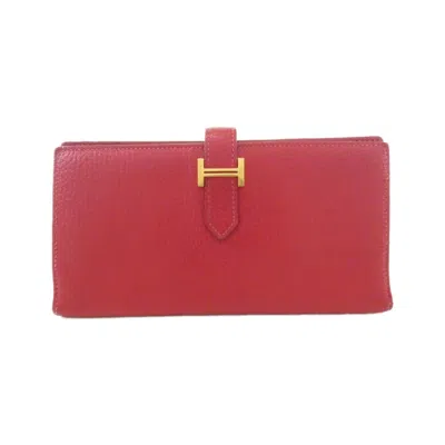 Pre-owned Hermes Rouge Casaque Chevre Leather Long Wallet (bi-fold) ()