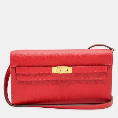 Pre-owned Hermes Rouge Casaque Epsom Kelly To Go Ghw In Red