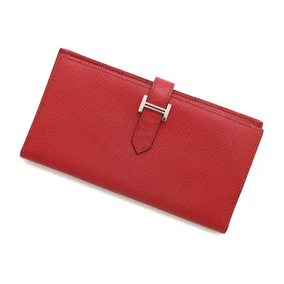Pre-owned Hermes Rouge Casaque Epsom Leather Coin Purse/coin Case () In Red
