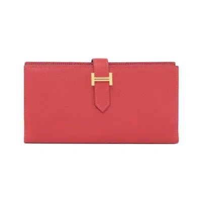 Pre-owned Hermes Rouge Casaque Epsom Leather Long Wallet (bi-fold) ()