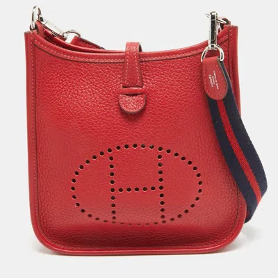 Pre-owned Hermes Hermès Rouge Casaque Taurillon Clemence Leather Evelyne Amazone Tpm Bag In Red