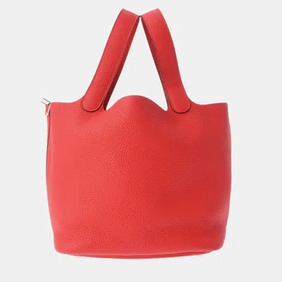 Pre-owned Hermes Rouge Casaque Taurillon Clemence Picotin Lock Mm Handbag