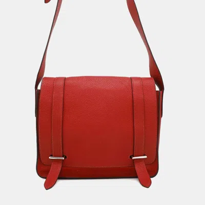 Pre-owned Hermes Rouge Casaque Taurillon Clemence Steve Caporal 27 Handbag