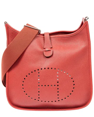 Pre-owned Hermes Hermès Rouge Clemence Leather Evelyne Iii Pm (authentic Pre-loved) In Pink