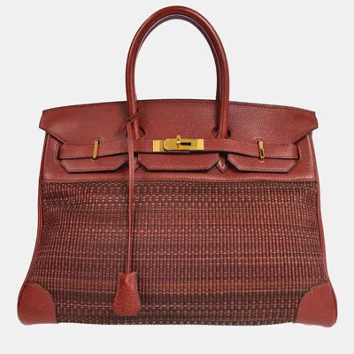 Pre-owned Hermes Rouge Crinoline Taurillon Clemence Birkin 35 Handbag In Brown