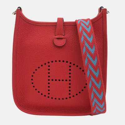 Pre-owned Hermes Rouge De Coeur Clemence Evelyne Tpm Handbag In Red