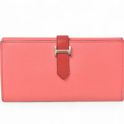 Pre-owned Hermes Rouge Garance Chevre Leather Wallet (tri-fold) ()