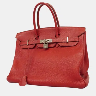 Pre-owned Hermes Rouge Garance Togo Birkin Engraved Handbag In Red