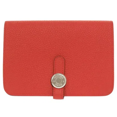 Pre-owned Hermes Rouge Garance Togo Leather Wallet (bi-fold) () In Red