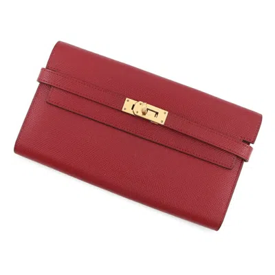 Pre-owned Hermes Rouge Grenat Epsom Leather Coin Purse/coin Case () In Burgundy