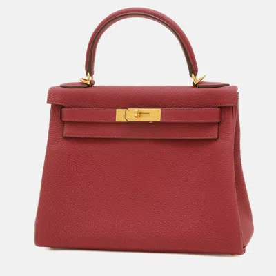 Pre-owned Hermes Rouge Grenat Taurillon Clemence Kelly Handbag In Burgundy