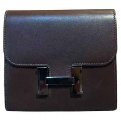Pre-owned Hermes Hermès Rouge H Box Calfskin Constance Compact Wallet Silver Hardware 2018 In Black