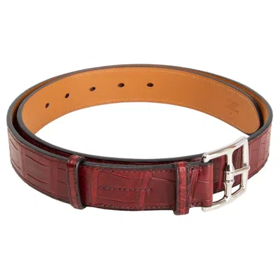 Pre-owned Hermes Rouge H Burgundy Crocodile Etrivier 32mm Belt 90 In Red