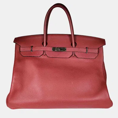 Pre-owned Hermes Rouge H Clemence With Phw Birkin 40 In Red