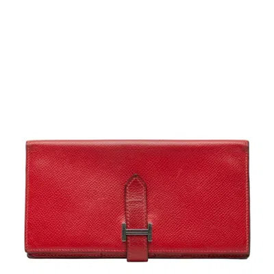 Pre-owned Hermes Rouge H Epsom Leather Long Wallet (bi-fold) () In Red