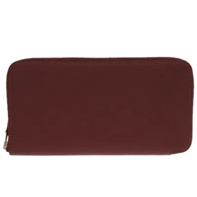 Pre-owned Hermes Rouge H Epsom Leather Silk Long Wallet (bi-fold) () In Red