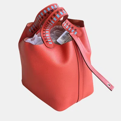 Pre-owned Hermes Rouge H Epsom Tressage De Cuir Picotin Lock Capucine Celeste 18 Handbag