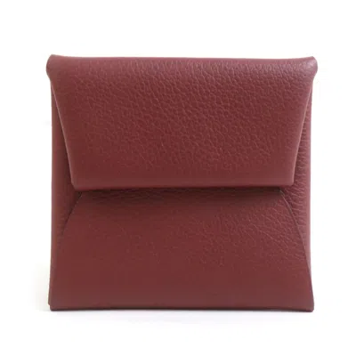 Pre-owned Hermes Rouge H Evercalf Leather Coin Purse/coin Case () In Red