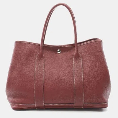 Pre-owned Hermes Garden Party Pm Tote Bag P Negonda Leather Rouge H Shw In Red