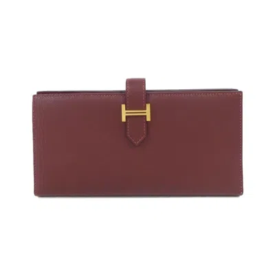 Pre-owned Hermes Rouge H Soufre Long Wallet (bi-fold) () In Rouge H, Soufre