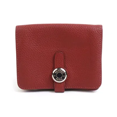 Pre-owned Hermes Rouge H Togo Leather Coin Purse/coin Case ()