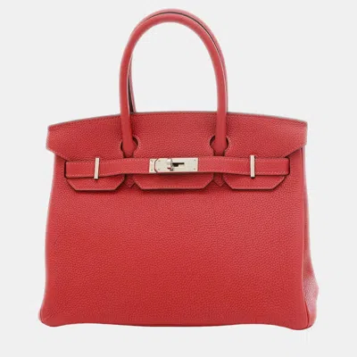 Pre-owned Hermes Rouge Kazak Togo Y Stamp Birkin Handbag In Red