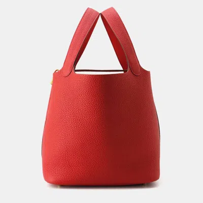 Pre-owned Hermes Rouge Ladue Taurillon Clemence Leather Picotin Lock Mm Bag In Red