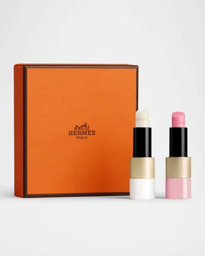 Hermes Rouge Lip Balm And Rose Confetti Duo Lip Gift Set In White