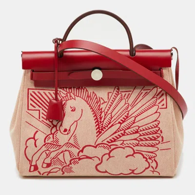 Pre-owned Hermes Hermès Rouge Piment Toile H And Vache Hunter Pegase Pop Herbag Zip 31 Bag In Red