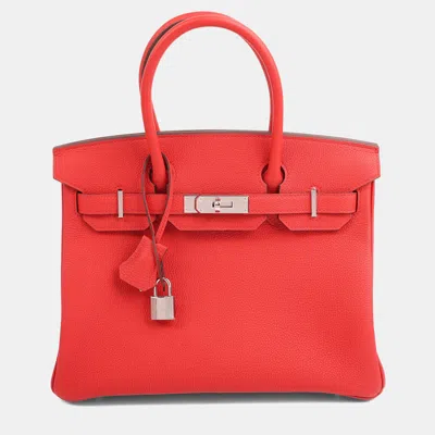 Pre-owned Hermes Rouge Radieux Birkin 30 Phw In Red