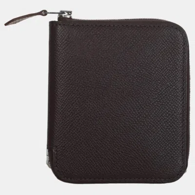 Pre-owned Hermes Rouge Sellier Epsom Compact Silk'in Wallet In Black