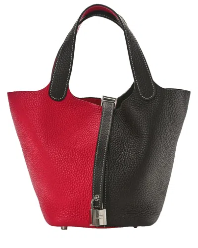 Pre-owned Hermes Hermès Rouge Sellier Framboise Taurillon Clemence Leather Casaque Picotin Lock  18 Pm (authentic Pre