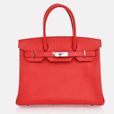 Pre-owned Hermes Rouge Tomate Epsom Leather Birkin 30 Tote Bag In Red