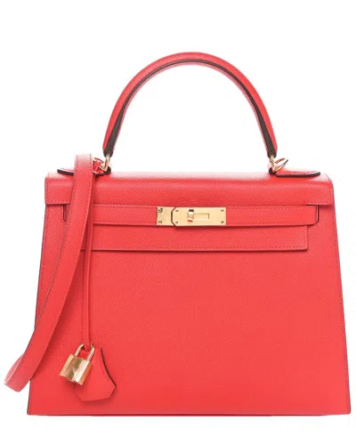 Pre-owned Hermes Hermès Rouge Tomate Epsom Leather Kelly Sellier 28 (authentic Pre-loved)