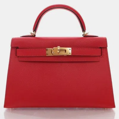 Pre-owned Hermes Rouge Tomate Epsom Mini Kelly Handbag In Red