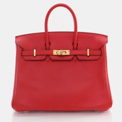 Pre-owned Hermes Rouge Tomate Swift Birkin 25 Handbag In Red
