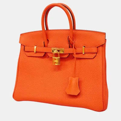 Pre-owned Hermes Rouge Tomato Togo Birkin 25 Z Engraved Ladies Handbag In Orange