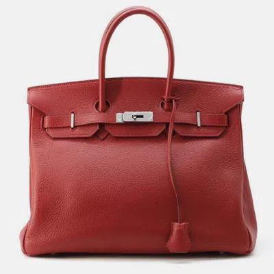 Pre-owned Hermes Rouge Vif Cazac Birkin 35 Handbag In Red