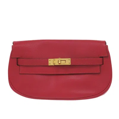 Pre-owned Hermes Rouge Vif Courchevel Leather Clutch Bag ()